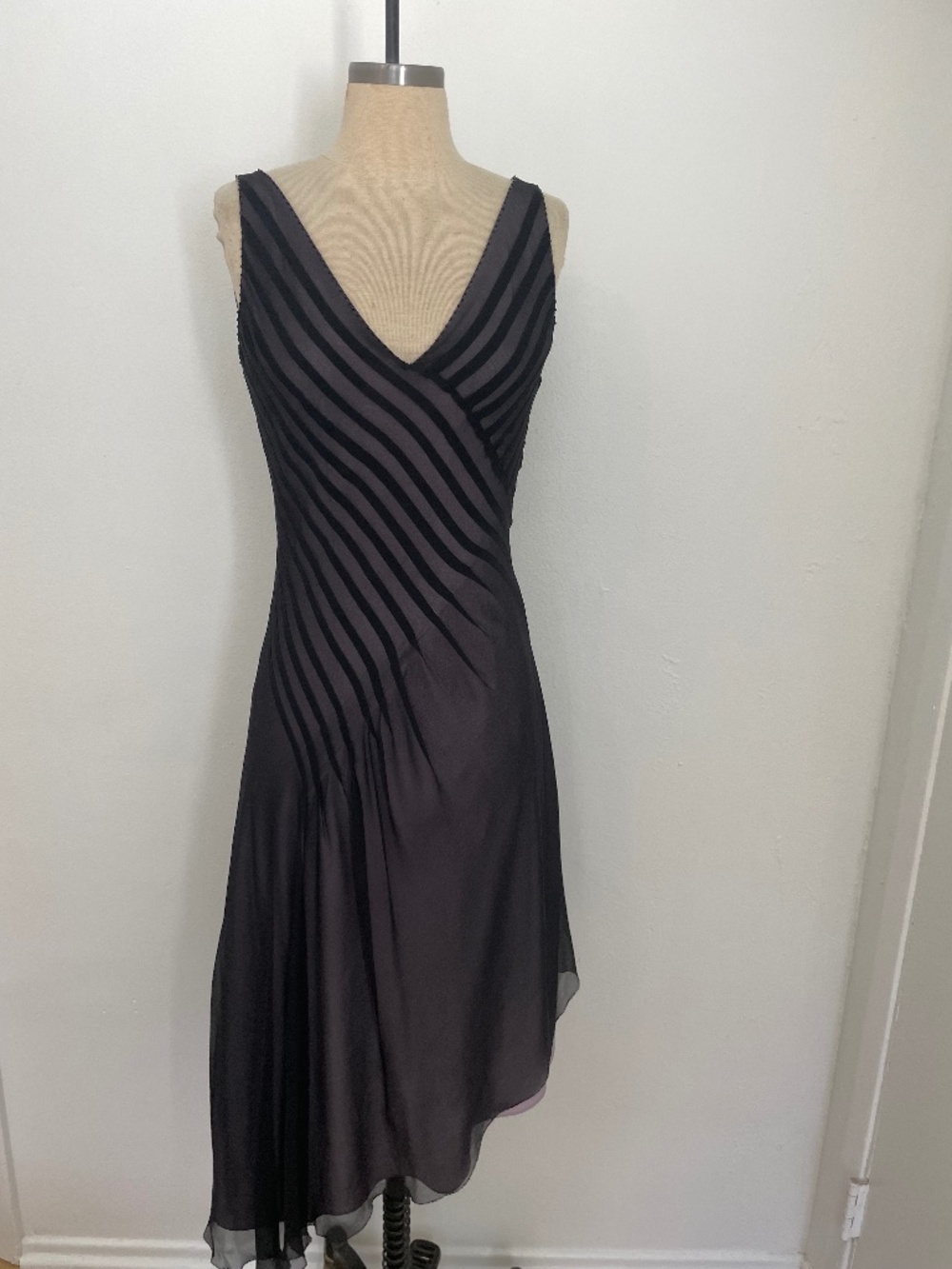 Adrianna Bias Cut Silk Asymmetrical Beaded Black Dress Size 4, 90s Y2K Fairy